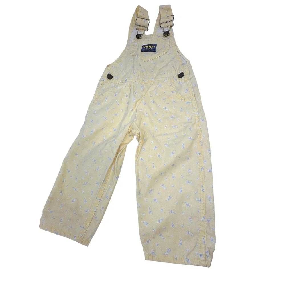 Vintage Childrens OshKosh B'Gosh Yellow Floral Overalls‎ 2T
